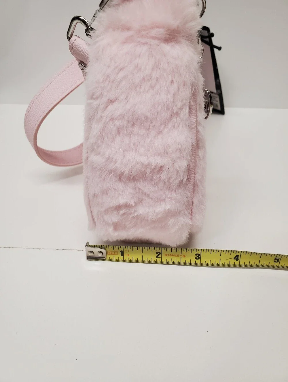 Von Dutch Light Pink Faux Fur Shoulder Bag with Charm Chain